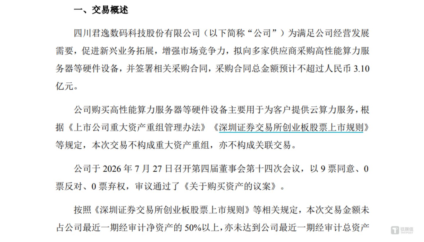 主业失血、解禁临门,君逸数码算力转型“三箭齐发”,时机值得细看 主业失血、解禁临门,君逸数码算力转型“三箭齐发”,时机值得细看