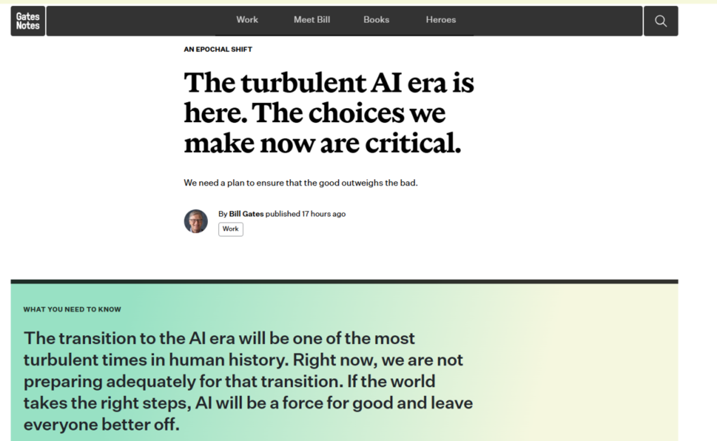  比尔·盖茨最新长文：AI 真正麻烦的，是我们还没准备好